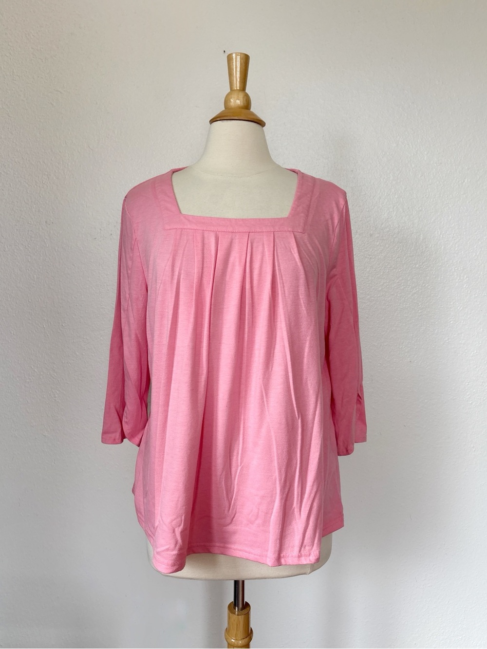 Solid Pink 3/4th Sleeve Square Neck Top